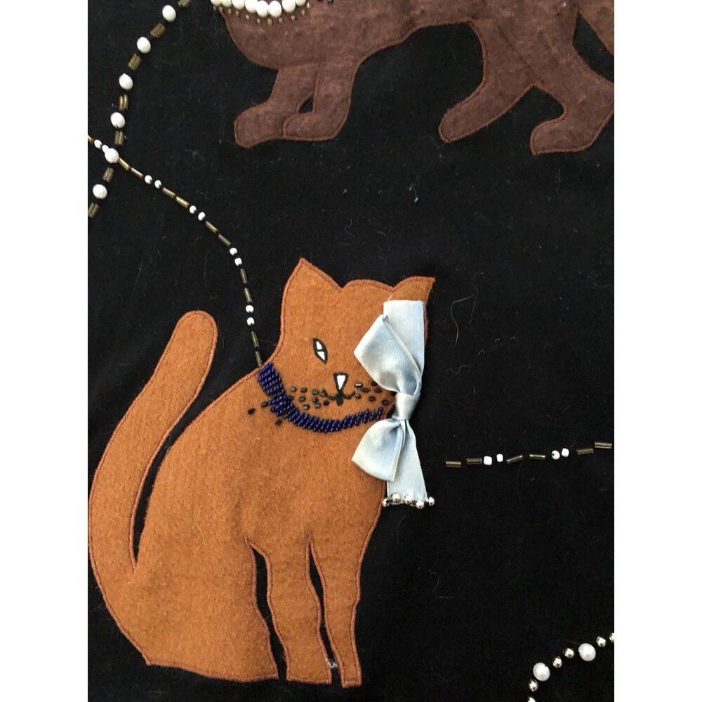 Vtg90s Victoria Harbour Cat Shirt Black Embroidered Beaded Applique Cottage Sz M - Picture 6 of 12